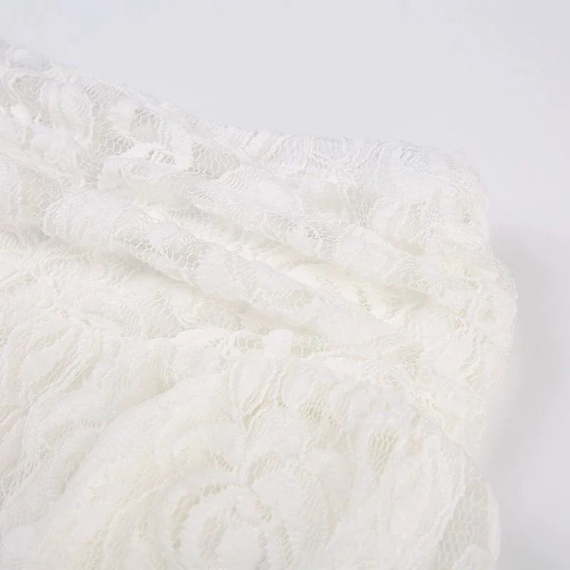 Zoki Sexy Bohemian Sweet Lace Skirt Women Elegant Irregular High Waist Skirt Vintage Korean Lady Casual Cute White A Line Skirts