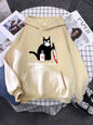 Hoody Little Black Cat And Knife Sweatshirt With Hooded Woman Oversized Aesthetic Hoodie Womens Winter Female Cats Hoodies