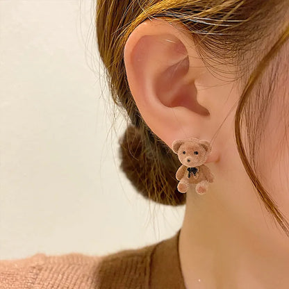 Flocking Velvet Rabbit Bear Stud Earrings for Women Fall Fashion Kawaii Animal Earrings Girls Korean Kids Jewelry Brincos Gifts