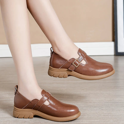 Loafers Women Spring Deep Single Shoes One Step Off Casual Shoes Leather Small Shoes British Style Platform Shoes Step-in