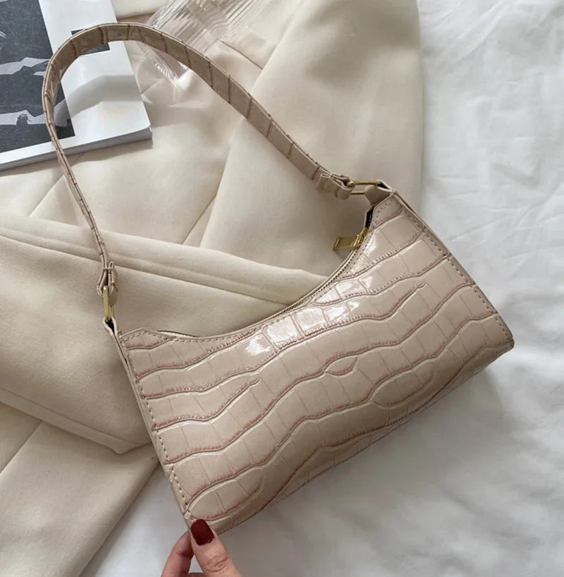 Fashion PU Leather Bags for Women Alligator Pattern Armpit Handbag Female Small Underarm Messenger Bag and Purse Designer Bag