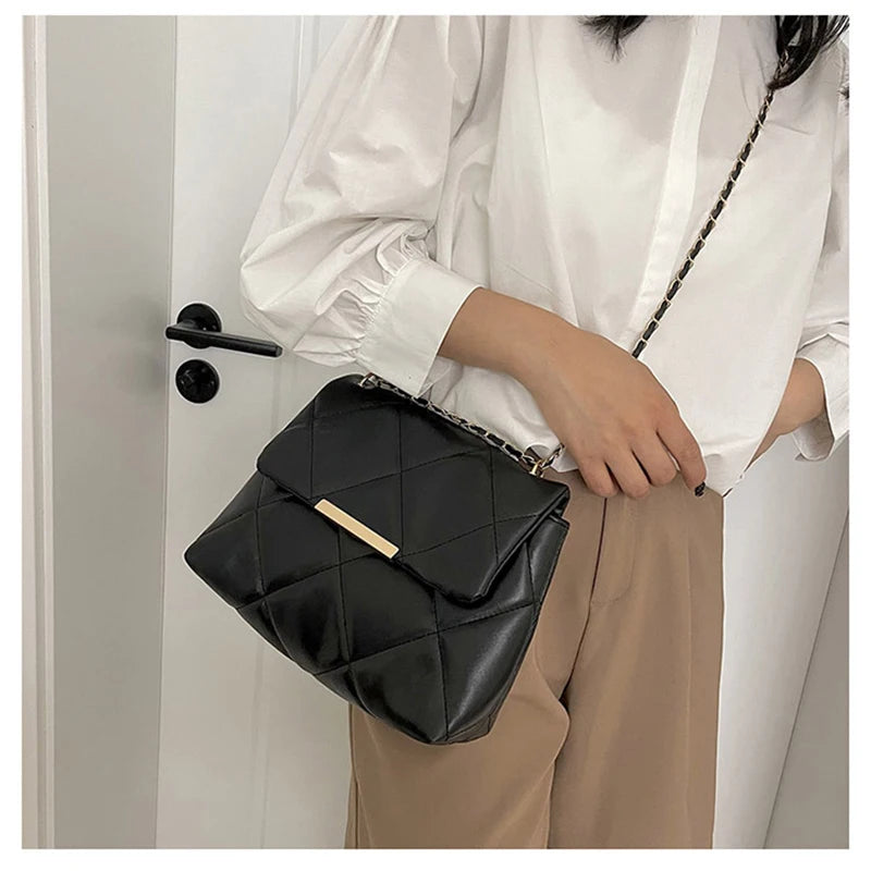 Plaid Thread Women Handbags Lady Underarm Shoulder Bag Large Capacity Commuting Tote Bag PU Leather Chain Strap Crossbody Bag