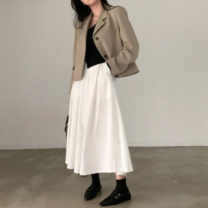 2024 Women Elegant White Long Skirts High Waist A-Line Cotton Maxi Skirts Women Casual Skirts