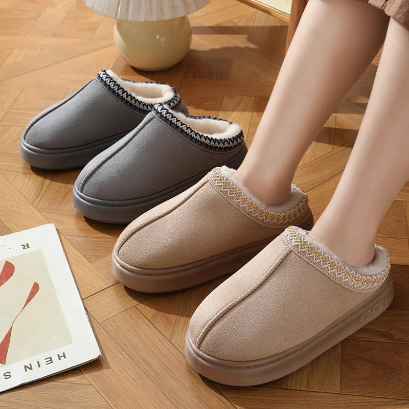 winter 2024 warm fluffy Woman slippers soft bottom non slip thick plush clogs women Casual Platform House inddor Shoes slides 45