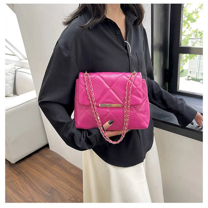 Plaid Thread Women Handbags Lady Underarm Shoulder Bag Large Capacity Commuting Tote Bag PU Leather Chain Strap Crossbody Bag