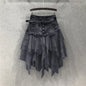 Punk Women Denim Skirts Mesh Patchwork Jean Skirt Y2K High Waist A Line Asymmetric Tulle Skirts Pleated Gothic Chic