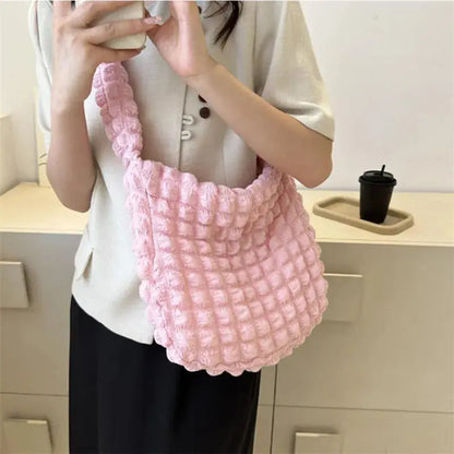 Crossbody Bag With Pleated Design Embroidered Plaid Shoulder Bag Underarm Bags Simple Large Capacity Quilted Tote Bags For Women