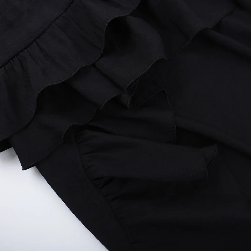 Cocktail Irregular Black Y2K Long Skirts for Women Vintage Elegant Fungus A-Line Midi Skirt New Fashion Summer Skirt Streetwear