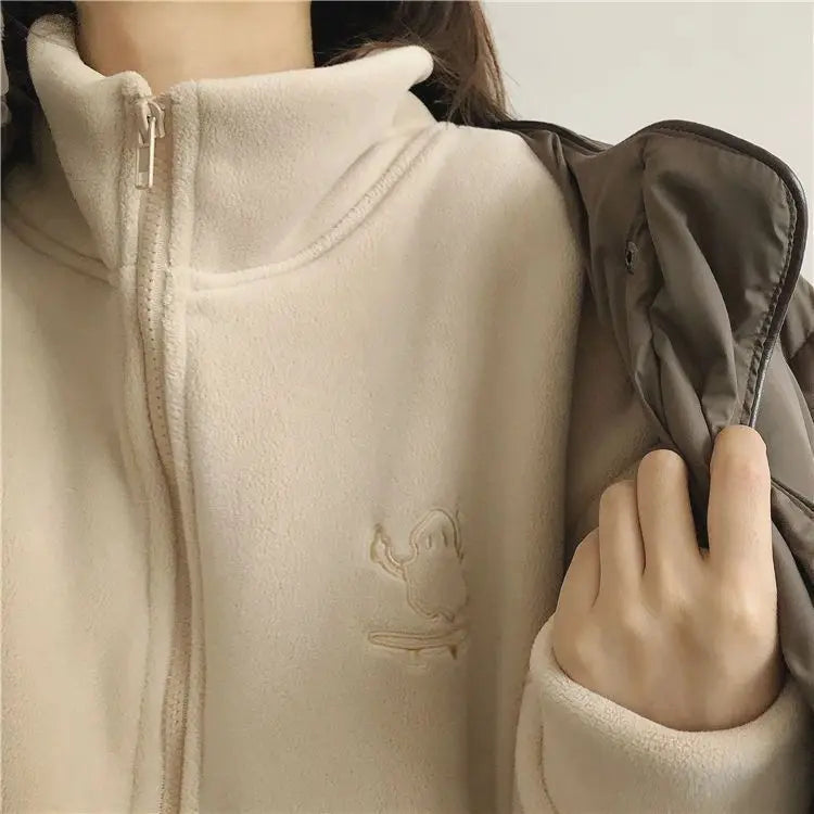 Autumn Winter Fleece Zipper Sweatshirt Jacket Women Clothing Embroidery Coats Warm Long Sleeve Cardigan Sport Outdoor Sweatshirt