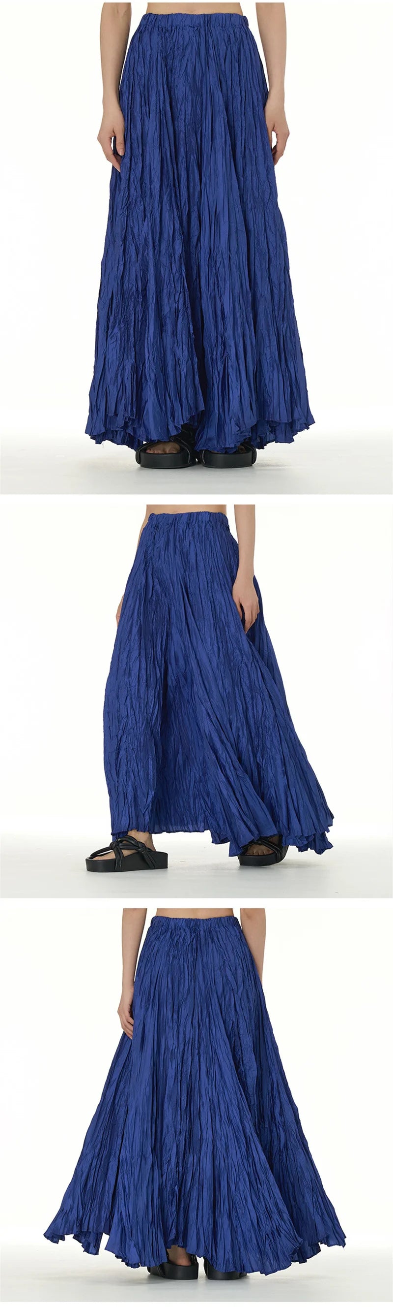 Elegant Drape Crumpled Skirts Women Summer Elastic Waist Big-Hem Long Skirts Large Size Loose Umbrella Skirts Female Streetwear