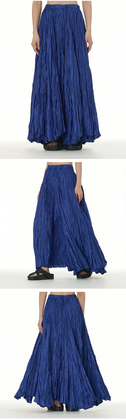 Elegant Drape Crumpled Skirts Women Summer Elastic Waist Big-Hem Long Skirts Large Size Loose Umbrella Skirts Female Streetwear