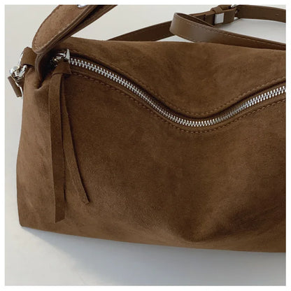 New Fashion Simple Fall Winter Spacious Boston Tote Bag Soft Matte Suede Design Women's Large Capacity Portable Hand Strap Bag