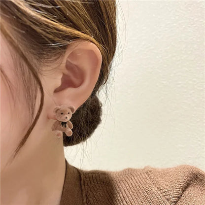 Flocking Velvet Rabbit Bear Stud Earrings for Women Fall Fashion Kawaii Animal Earrings Girls Korean Kids Jewelry Brincos Gifts