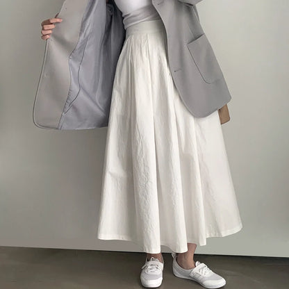 2024 Women Elegant White Long Skirts High Waist A-Line Cotton Maxi Skirts Women Casual Skirts