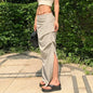 High Waist Pleated Skirt for Women Korean Fashion Streetwear Sexy Slit Midi Skirt Y2K Loose Hip Hop All-Match Female Cargo Skirt