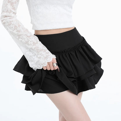 Seoulish Spring Summer Women's Cake Short Skirts 2025 New High Waist Vintage Black Korean Pleated Ball Gown Skirts Female