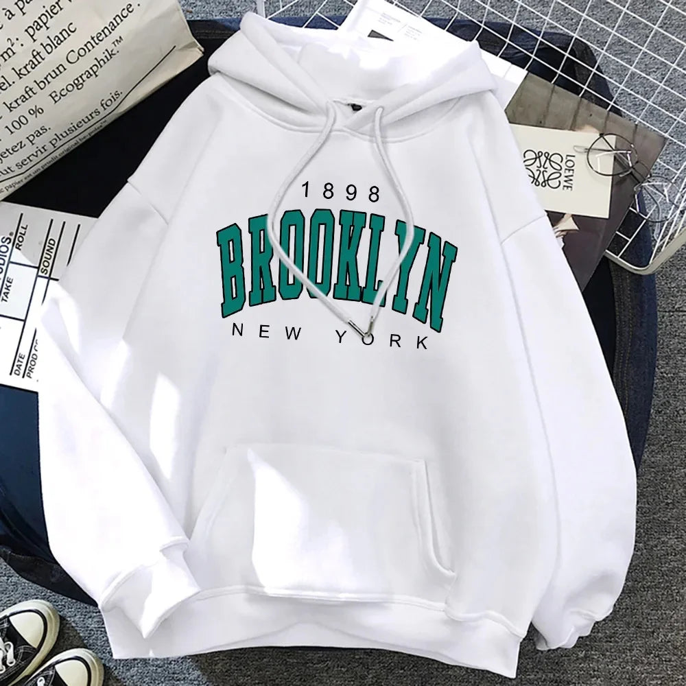 Fashionable Creative Women's Hoodie Sweatshirt 1898 Brooklyn New York Full Sleeve Polyester Fiber Hooded Pullover Streetwear