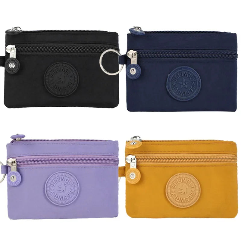 Nylon Solid Color Long Short Bank ID Credit Card Wallet Coin Keys Bags Purse Earphone Storage Bag Purse Pouch Double Zipper