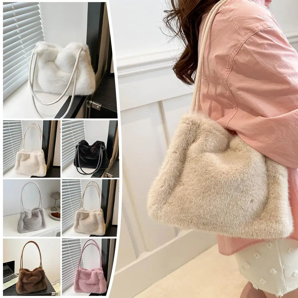 Handbag Faux Mink Plush Women's Bag Large Capacity Shoulder Bag Fall