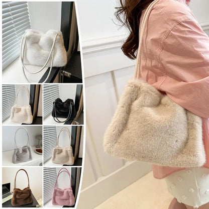Handbag Faux Mink Plush Women's Bag Large Capacity Shoulder Bag Fall