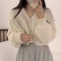 Short Knitted Cardigan Sweet Korean V Neck Lantern Sleeve Sweaters for Women Fall Wild Simple Cropped Pink  Coat