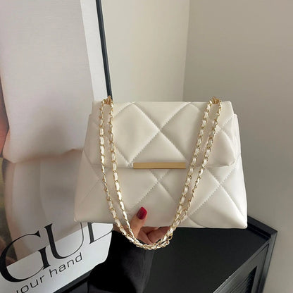 Plaid Thread Women Handbags Lady Underarm Shoulder Bag Large Capacity Commuting Tote Bag PU Leather Chain Strap Crossbody Bag