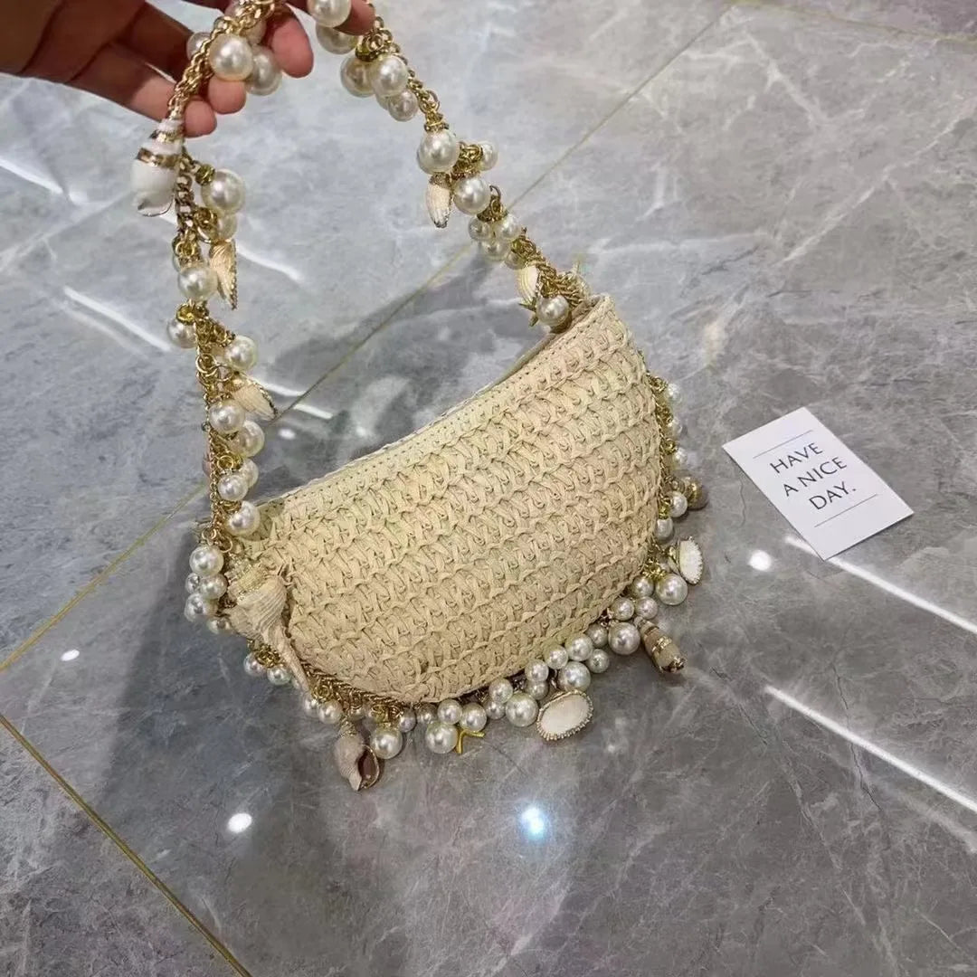 Fairy Pearl Conch Grass Woven Bag Handheld Crossbody Bag