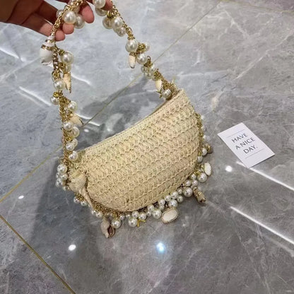 Fairy Pearl Conch Grass Woven Bag Handheld Crossbody Bag