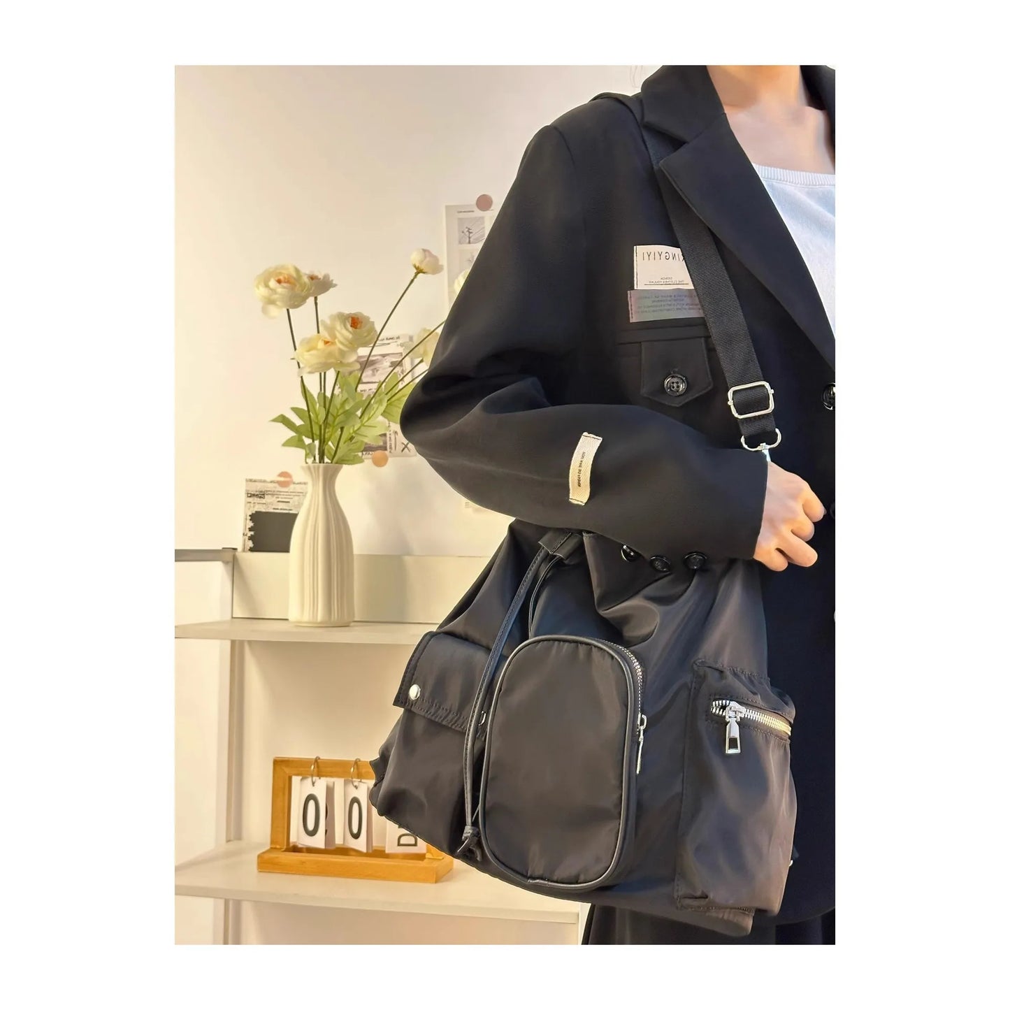 Sweet Cool Nylon Backpack Women's Lightweight Shoulder Crossbody Bag Dual Strap Casual Sle Fashionable Trendy Design Backpacks