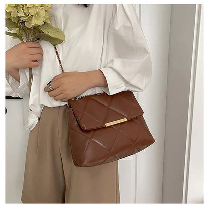 Plaid Thread Women Handbags Lady Underarm Shoulder Bag Large Capacity Commuting Tote Bag PU Leather Chain Strap Crossbody Bag