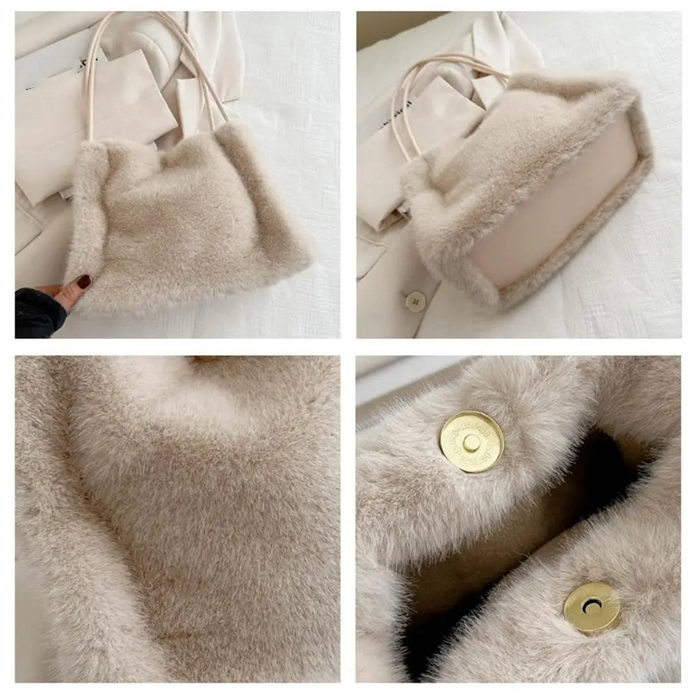 Handbag Faux Mink Plush Women's Bag Large Capacity Shoulder Bag Fall
