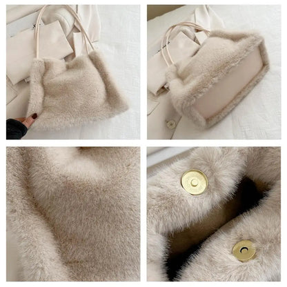Handbag Faux Mink Plush Women's Bag Large Capacity Shoulder Bag Fall
