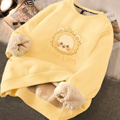 Autumn Winter Women Casual Loose Sweatshirts Lambswool Thicken Thermal Sweatshirts Women Printed Cute Fleece Warm Hoodies 2023