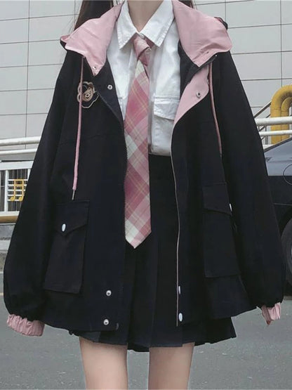 2024 Spring Autumn Hoodie Sweatshirt Women Tops Loose Casual Milk Print Hoodie Streetwear Girl Zip Up Jacket Japan Funny Female