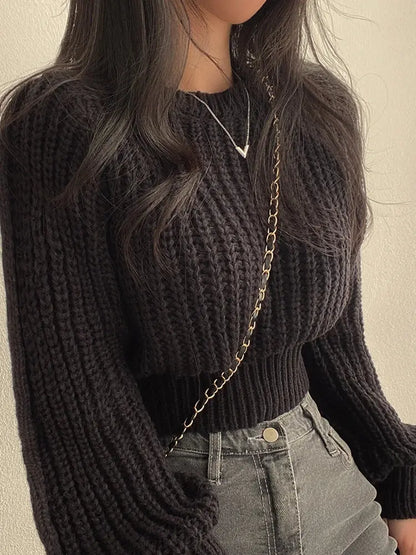 Loose Vintage Harajuku Lantern Long Sleeve Women Sweater Autumn Winter Knitwear Soft Warm Tops Chic Solid Femme Sweater