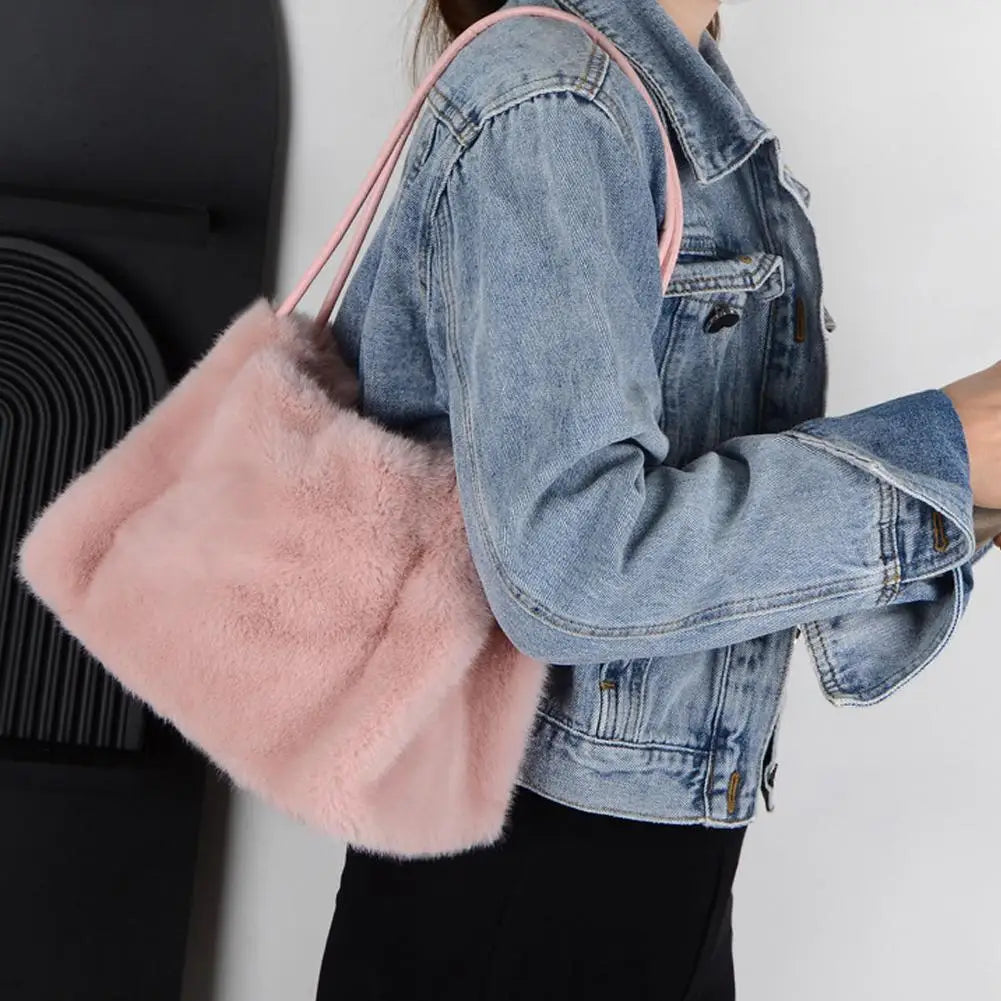 Handbag Faux Mink Plush Women's Bag Large Capacity Shoulder Bag Fall