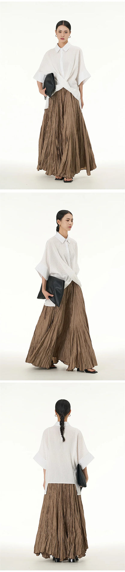 Elegant Drape Crumpled Skirts Women Summer Elastic Waist Big-Hem Long Skirts Large Size Loose Umbrella Skirts Female Streetwear