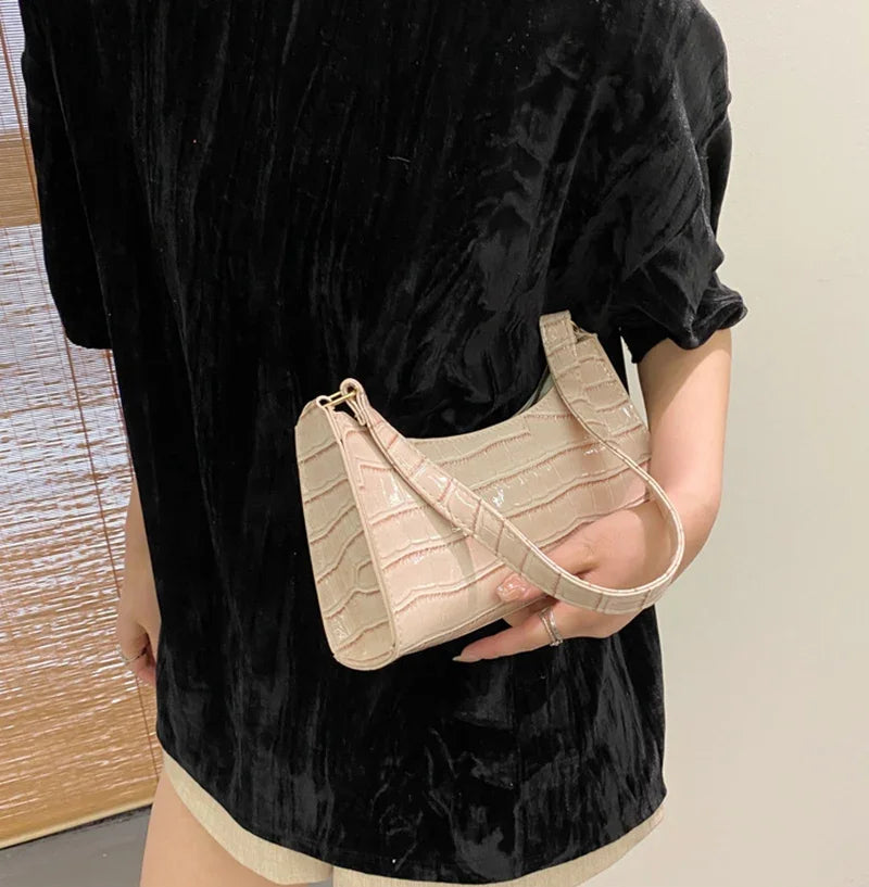 Fashion PU Leather Bags for Women Alligator Pattern Armpit Handbag Female Small Underarm Messenger Bag and Purse Designer Bag