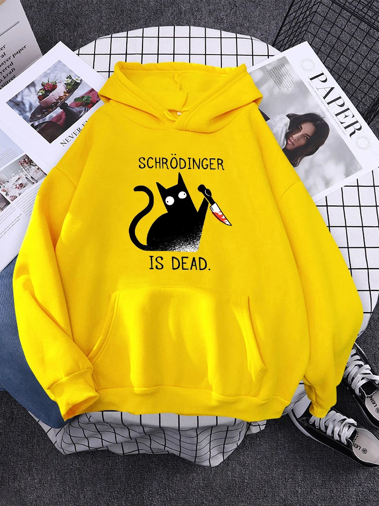 Hoody Little Black Cat And Knife Sweatshirt With Hooded Woman Oversized Aesthetic Hoodie Womens Winter Female Cats Hoodies