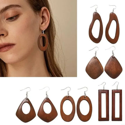 Classical Wooden Earrings For Women Geometric Long Perfect For Adding A Vintage To Fall And Winter Ensembles P9YF