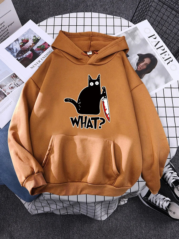 Hoody Little Black Cat And Knife Sweatshirt With Hooded Woman Oversized Aesthetic Hoodie Womens Winter Female Cats Hoodies
