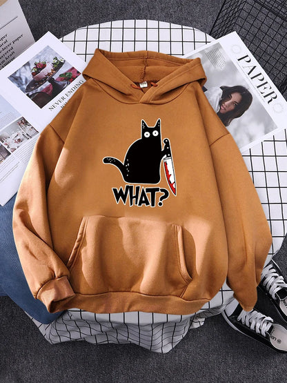 Hoody Little Black Cat And Knife Sweatshirt With Hooded Woman Oversized Aesthetic Hoodie Womens Winter Female Cats Hoodies