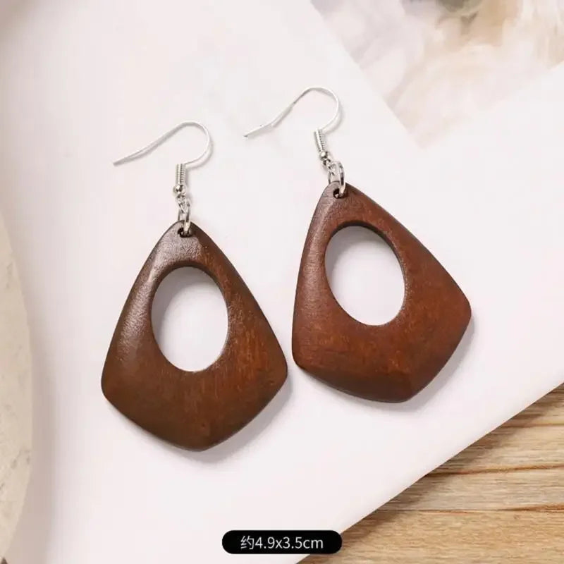 Classical Wooden Earrings For Women Geometric Long Perfect For Adding A Vintage To Fall And Winter Ensembles P9YF