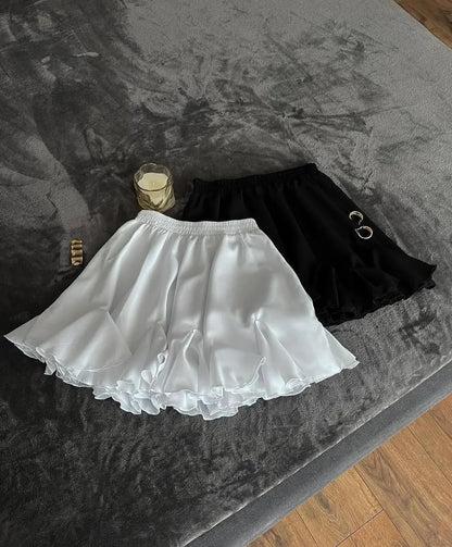 Talenza Women's White Mini Skirt A Line High Waist Sexy Cute Ruffle Retro Tennis Skirt Black Elastic Waist Short Skirt Summer