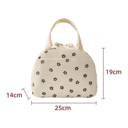 Corduroy Lunch Bag Thermal Insulation Lunch Box Storage Handbag Multifunctional