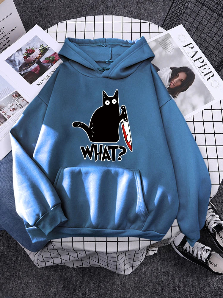 Hoody Little Black Cat And Knife Sweatshirt With Hooded Woman Oversized Aesthetic Hoodie Womens Winter Female Cats Hoodies