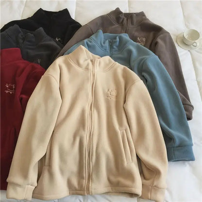 Autumn Winter Fleece Zipper Sweatshirt Jacket Women Clothing Embroidery Coats Warm Long Sleeve Cardigan Sport Outdoor Sweatshirt