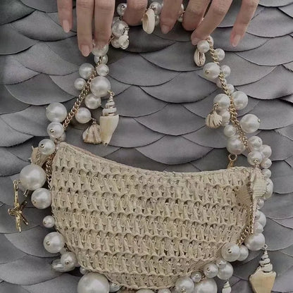 Fairy Pearl Conch Grass Woven Bag Handheld Crossbody Bag