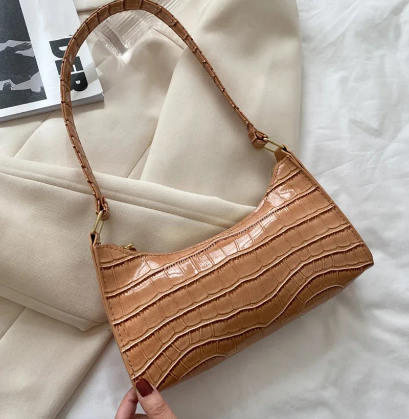 Fashion PU Leather Bags for Women Alligator Pattern Armpit Handbag Female Small Underarm Messenger Bag and Purse Designer Bag