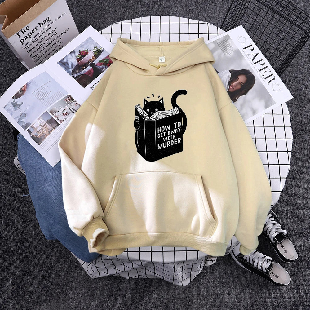 Hoody Little Black Cat And Knife Sweatshirt With Hooded Woman Oversized Aesthetic Hoodie Womens Winter Female Cats Hoodies